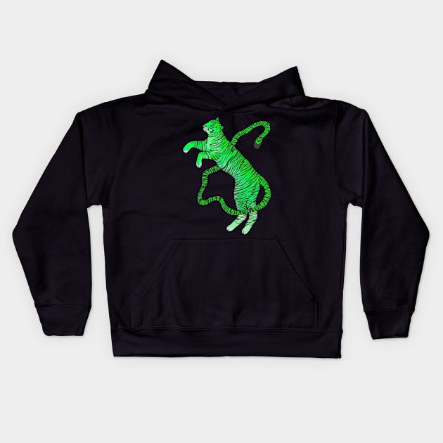 Green acid tiger Kids Hoodie by deadblackpony